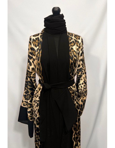 Black Leopard Print Design Kimono