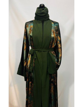 The Green Open Satin Kimono