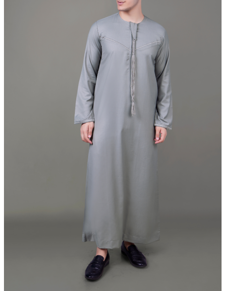 Steel Grey Emirati Embroidery Thobe