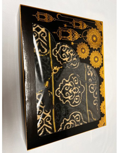 Islamic Prayer Musalla (Rug) & Tasbeeh 2-in-1 Gift Set - Golden & Coffee Colors